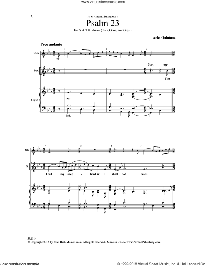 Psalm 23 sheet music for choir (SATB: soprano, alto, tenor, bass) by Ariel Quintana, intermediate skill level