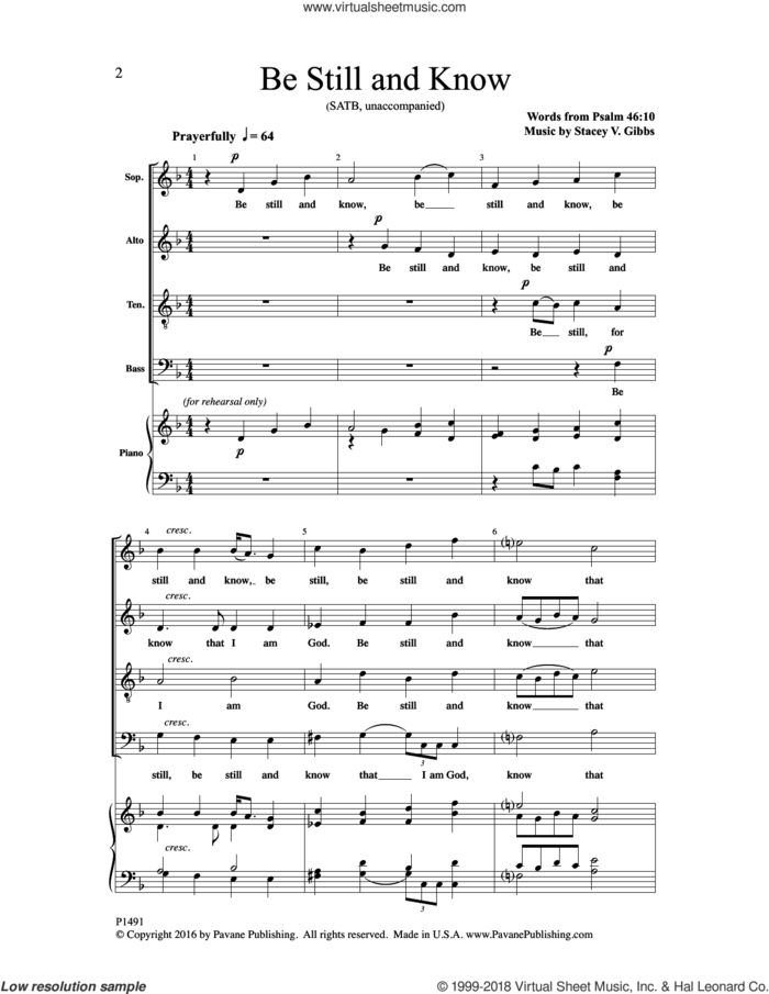 Be Still and Know sheet music for choir (SATB: soprano, alto, tenor, bass) by Stacey V. Gibbs, intermediate skill level