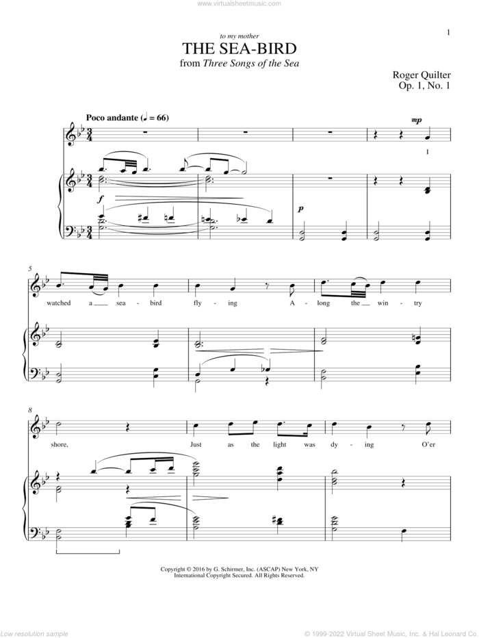 The Sea-Bird sheet music for voice and piano (Tenor) by Roger Quilter, intermediate skill level