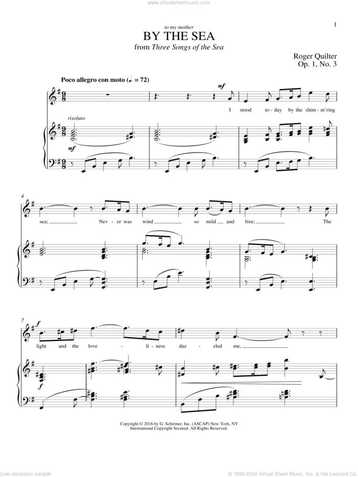 By The Sea sheet music for voice and piano (Tenor) by Roger Quilter, intermediate skill level