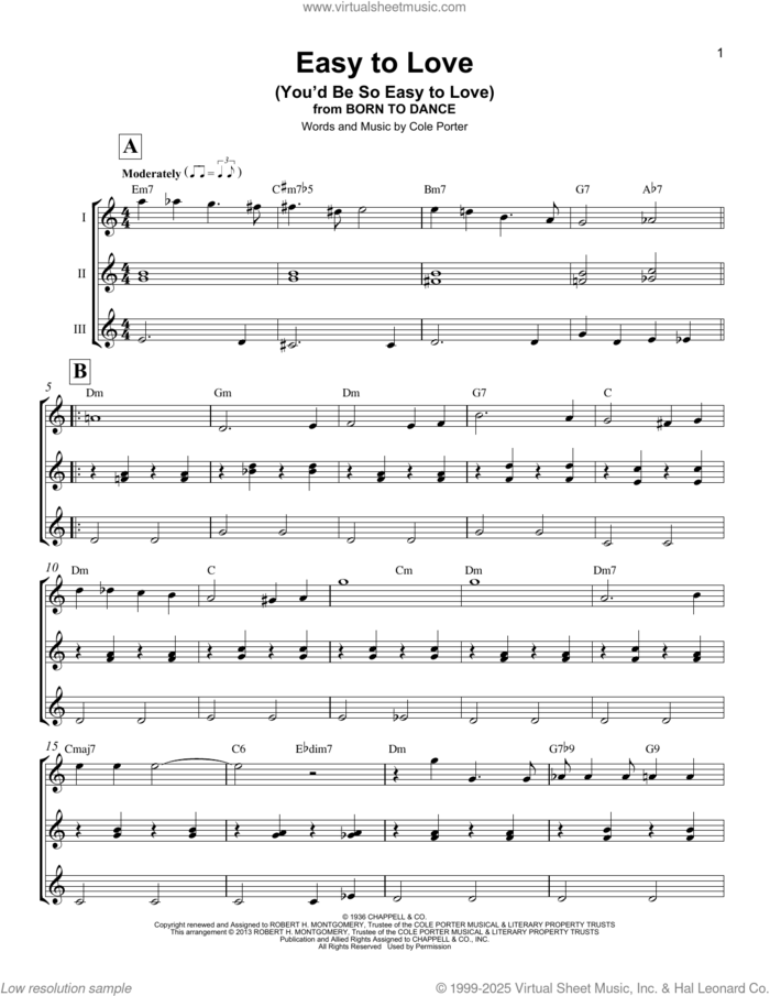 Easy To Love (You'd Be So Easy To Love) sheet music for ukulele ensemble by Cole Porter, intermediate skill level