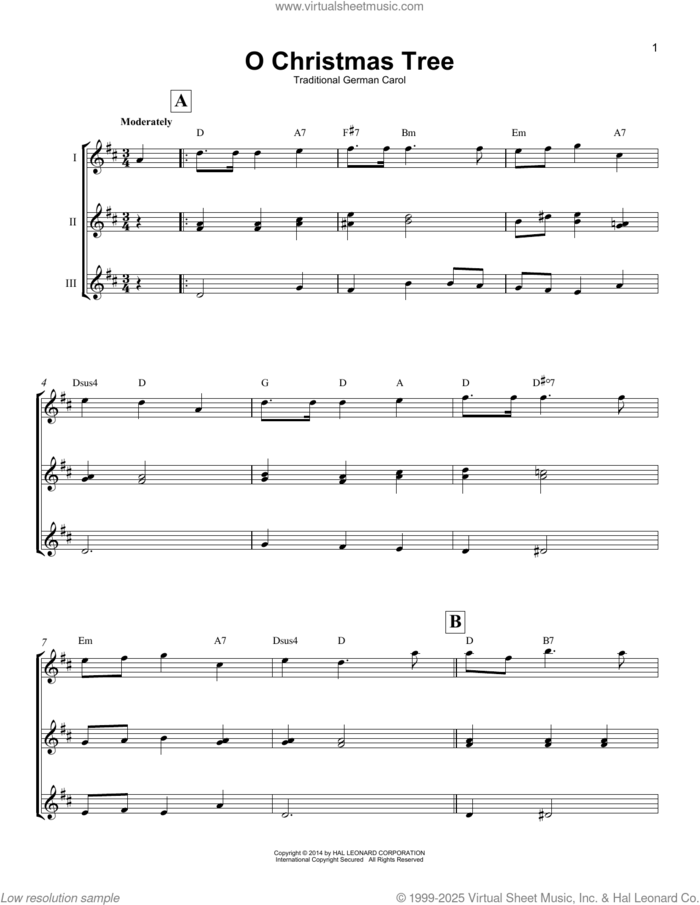 O Christmas Tree sheet music for ukulele ensemble, intermediate skill level