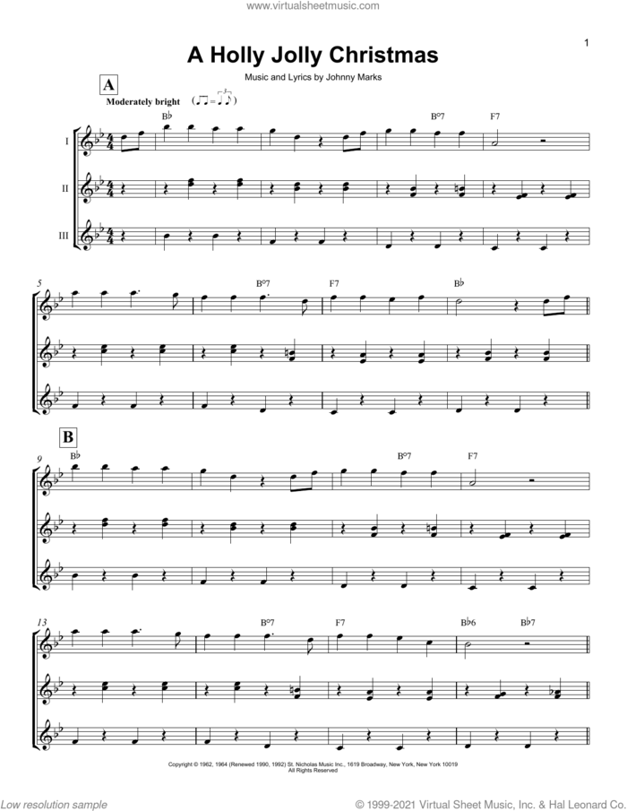 A Holly Jolly Christmas sheet music for ukulele ensemble by Johnny Marks, intermediate skill level