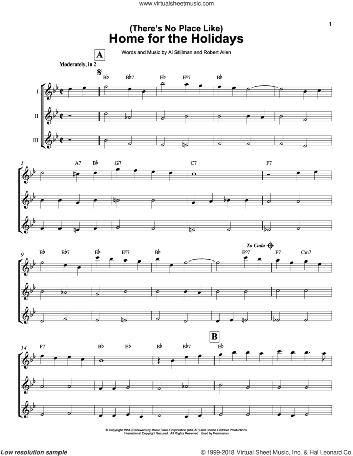(There's No Place Like) Home For The Holidays sheet music for ukulele ensemble by Perry Como, Al Stillman and Robert Allen, intermediate skill level