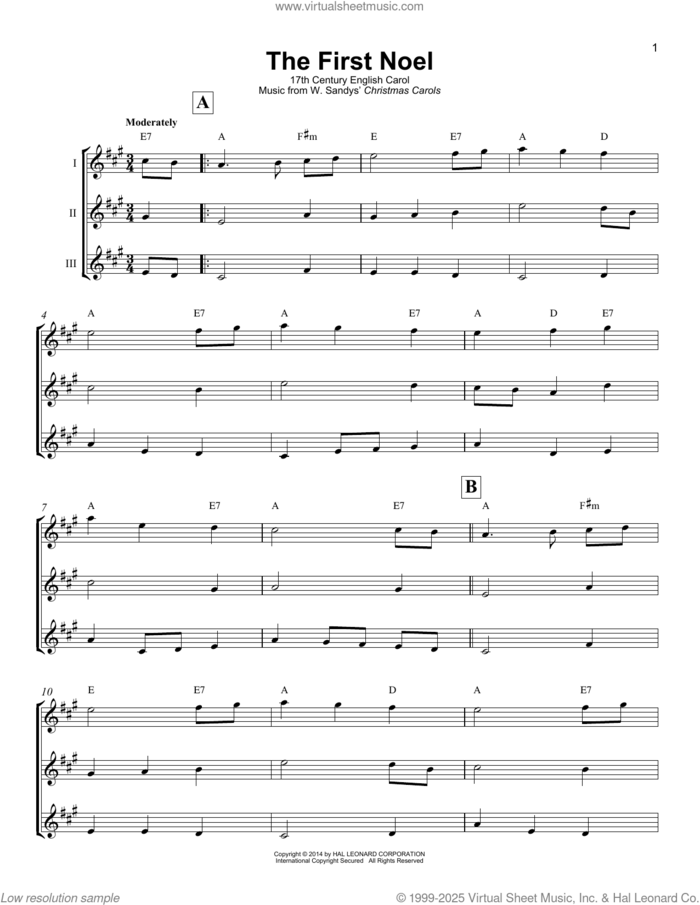 The First Noel sheet music for ukulele ensemble by W. Sandys' Christmas Carols, intermediate skill level