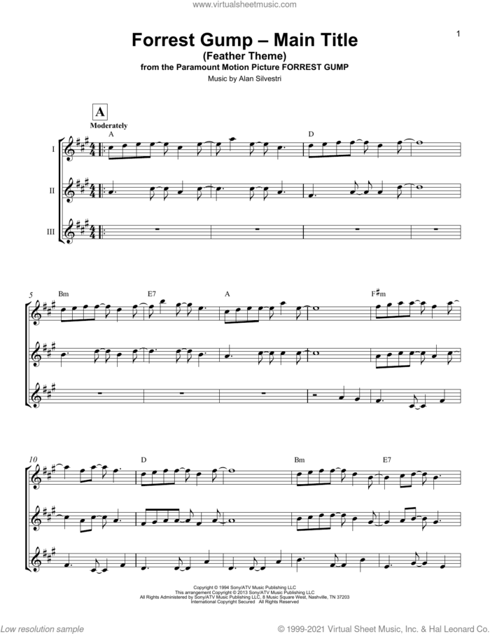 Forrest Gump - Main Title (Feather Theme) sheet music for ukulele ensemble by Alan Silvestri, intermediate skill level