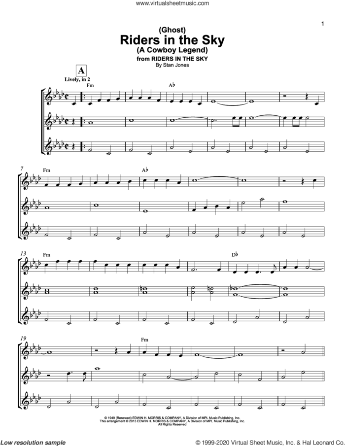 (Ghost) Riders In The Sky (A Cowboy Legend) sheet music for ukulele ensemble by Stan Jones and Johnny Cash, intermediate skill level