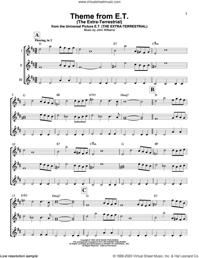 Theme From E.T. (The Extra-Terrestrial) sheet music for ukulele ensemble by John Williams, intermediate skill level