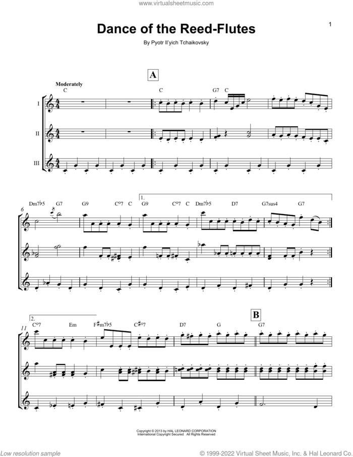 Dance Of The Reed-Flutes (from The Nutcracker) sheet music for ukulele ensemble by Pyotr Ilyich Tchaikovsky, classical score, intermediate skill level