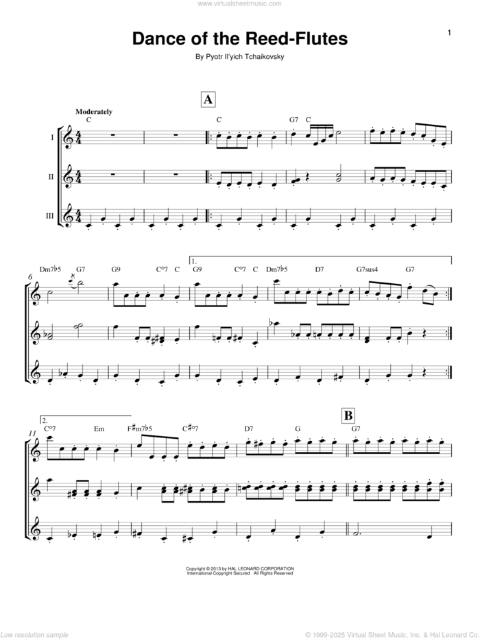 Dance Of The Reed-Flutes (from The Nutcracker) sheet music for ukulele ensemble by Pyotr Ilyich Tchaikovsky, classical score, intermediate skill level