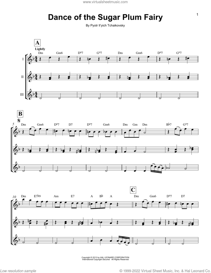 Dance Of The Sugar Plum Fairy (from The Nutcracker) sheet music for ukulele ensemble by Pyotr Ilyich Tchaikovsky, classical score, intermediate skill level