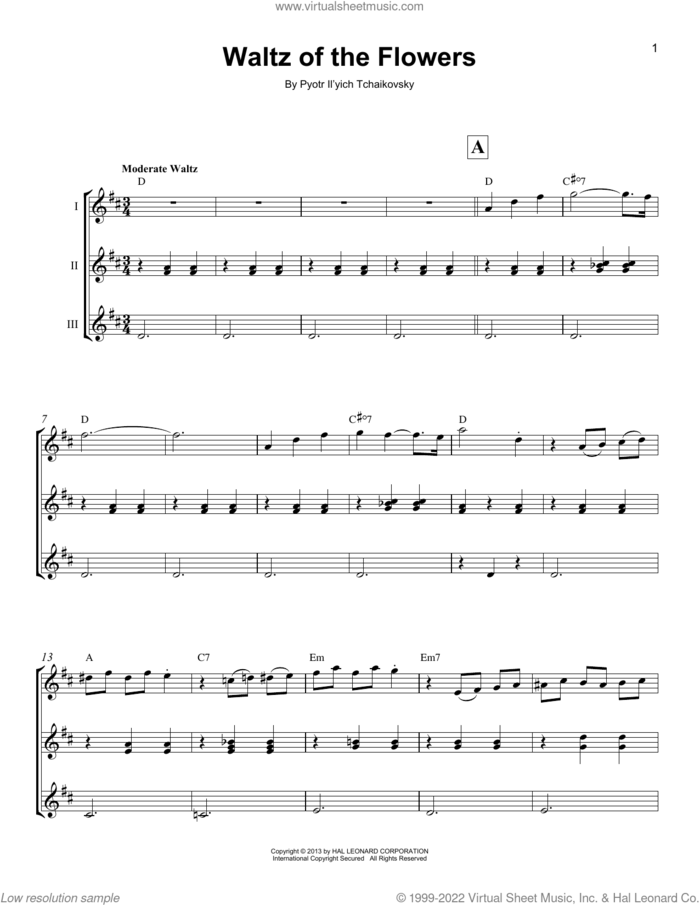 Waltz Of The Flowers sheet music for ukulele ensemble by Pyotr Ilyich Tchaikovsky, classical score, intermediate skill level