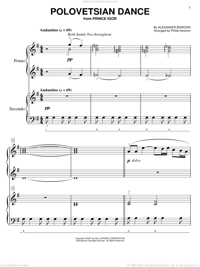 Polovetsian Dances (arr. Phillip Keveren) sheet music for piano four hands by Alexander Borodin and Phillip Keveren, classical score, easy skill level