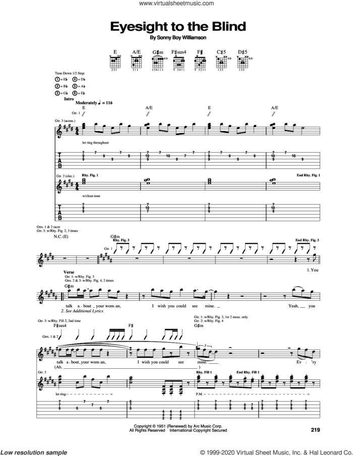 Eyesight To The Blind sheet music for guitar (tablature) by The Who and Sonny Boy Williamson, intermediate skill level