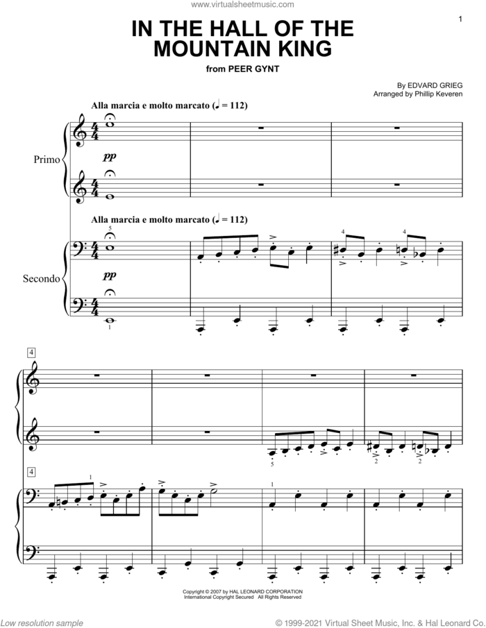 In The Hall Of The Mountain King (arr. Phillip Keveren) sheet music for piano four hands by Edvard Grieg and Phillip Keveren, classical score, easy skill level