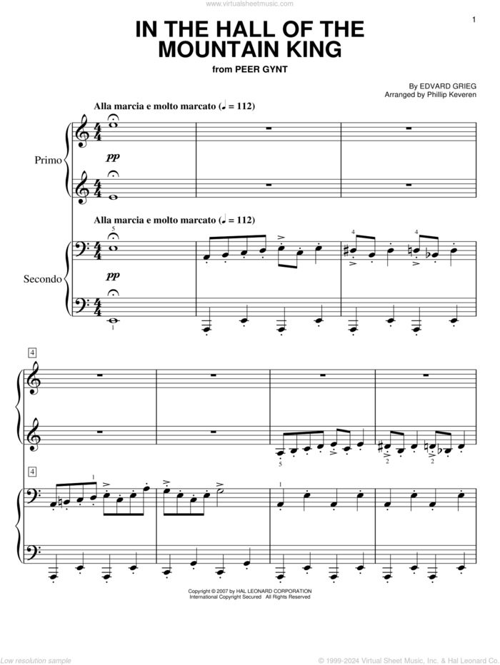 In The Hall Of The Mountain King (arr. Phillip Keveren) sheet music for piano four hands by Edvard Grieg and Phillip Keveren, classical score, easy skill level