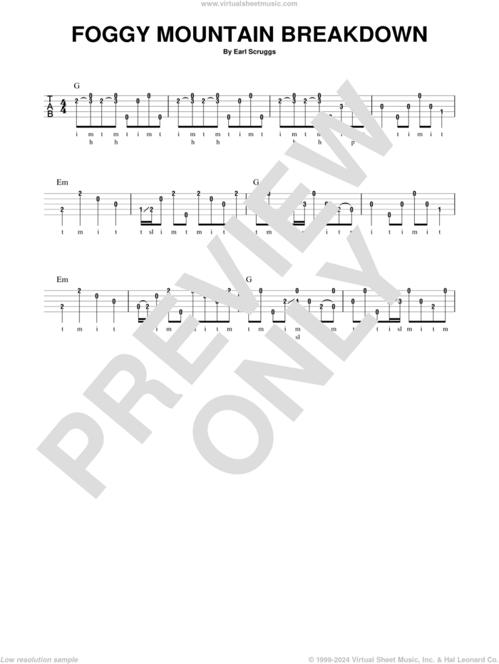 Foggy Mountain Breakdown sheet music for banjo solo by Lester Flatt & Earl Scruggs, Mac Robertson and Earl Scruggs, intermediate skill level