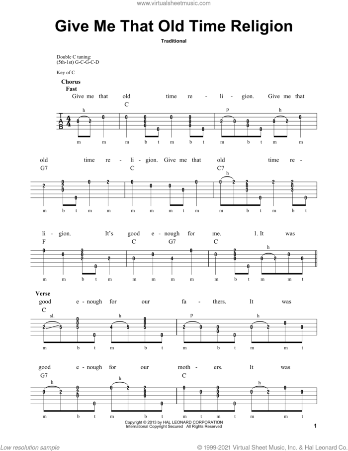 Give Me That Old Time Religion sheet music for banjo solo by Michael Miles, intermediate skill level