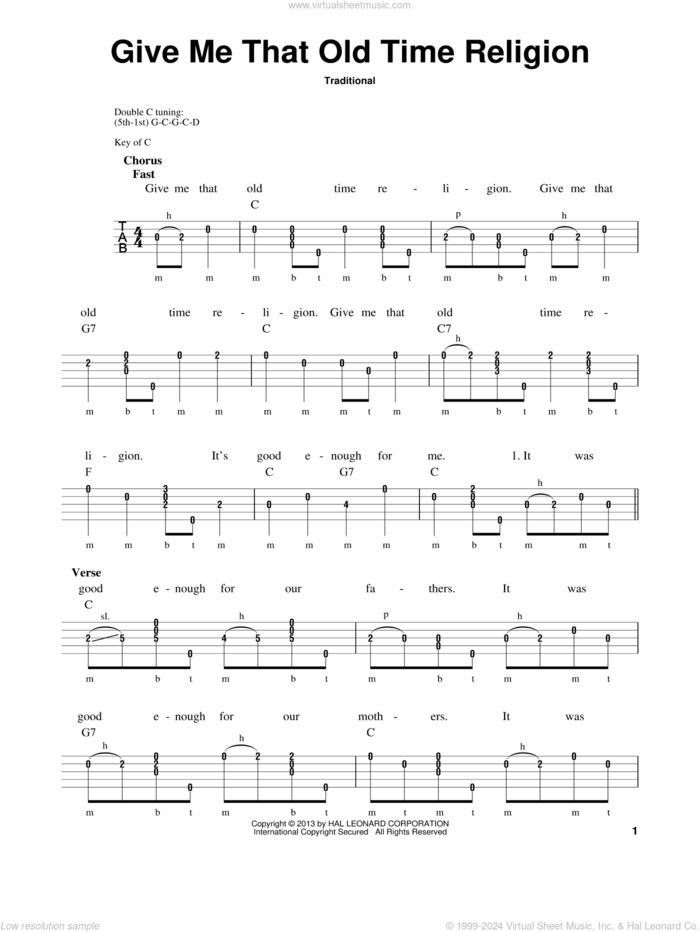 Give Me That Old Time Religion sheet music for banjo solo by Michael Miles, intermediate skill level