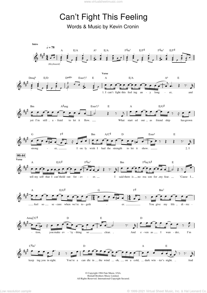 Can't Fight This Feeling sheet music for drums (percussions) by REO Speedwagon and Kevin Cronin, intermediate skill level