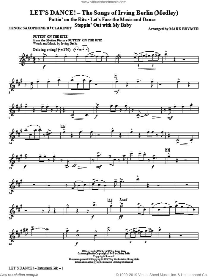 Let's Dance!, the songs of irving berlin (medley) sheet music for orchestra/band (tenor sax/clarinet) by Irving Berlin and Mark Brymer, intermediate skill level