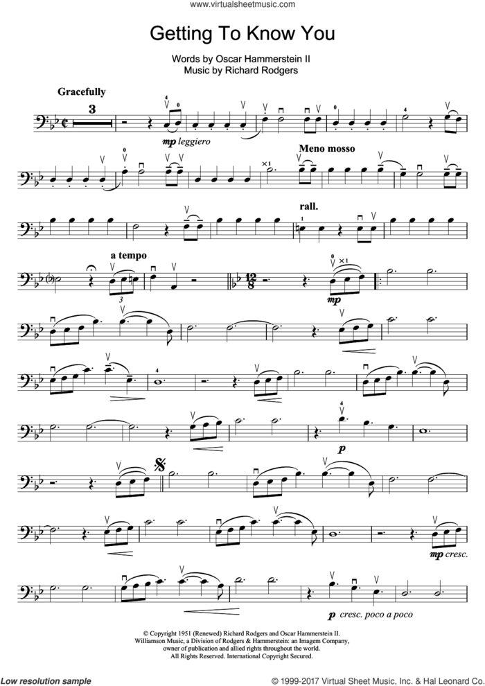 Getting To Know You (from The King And I) sheet music for cello solo by Rodgers & Hammerstein, Richard Rodgers and Oscar II Hammerstein, intermediate skill level