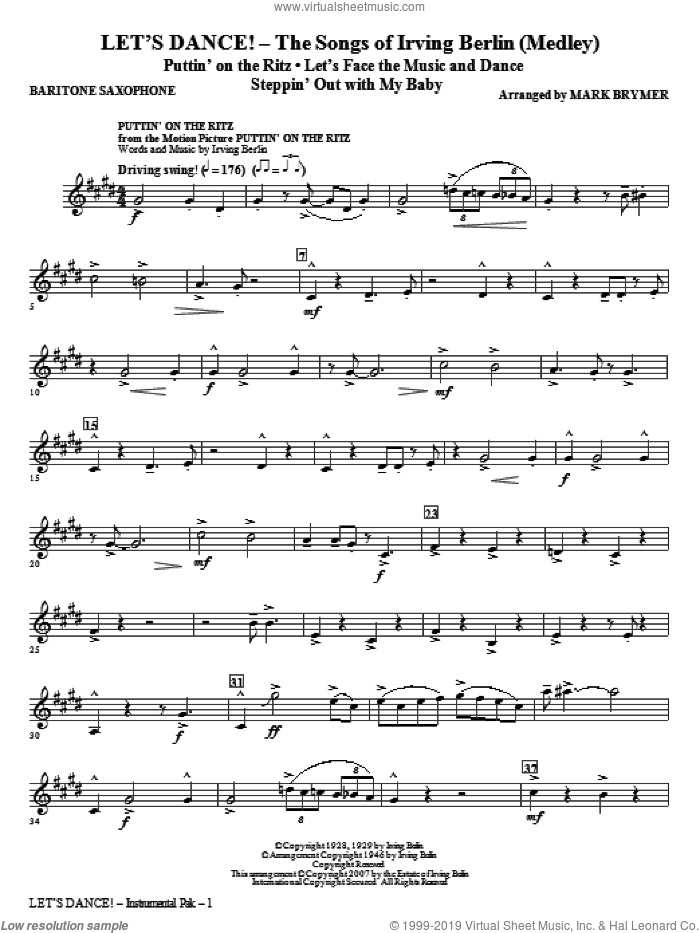 Let's Dance!, the songs of irving berlin (medley) sheet music for orchestra/band (baritone saxophone) by Irving Berlin and Mark Brymer, intermediate skill level