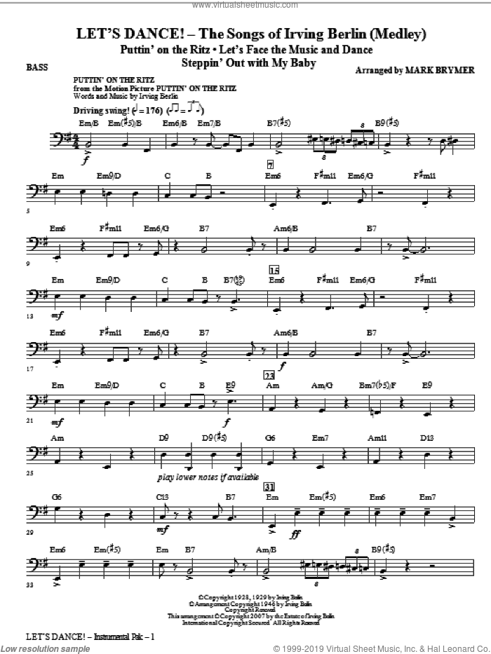 Let's Dance!, the songs of irving berlin (medley) sheet music for orchestra/band (bass) by Irving Berlin and Mark Brymer, intermediate skill level