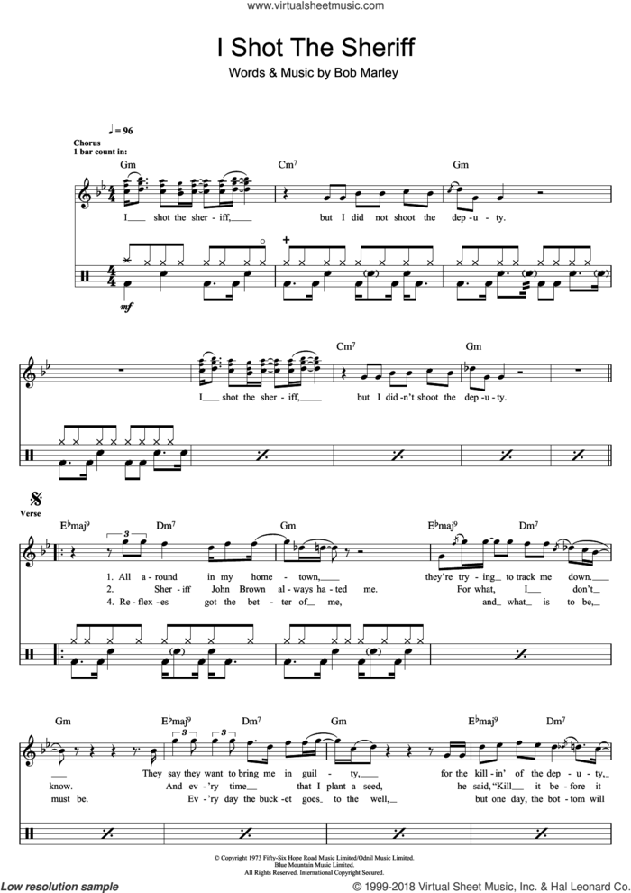 I Shot The Sheriff sheet music for drums (percussions) by Eric Clapton and Bob Marley, intermediate skill level
