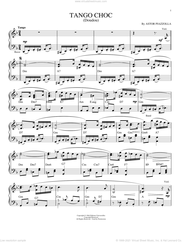 Tango choc (Doudou) sheet music for piano solo by Astor Piazzolla, intermediate skill level