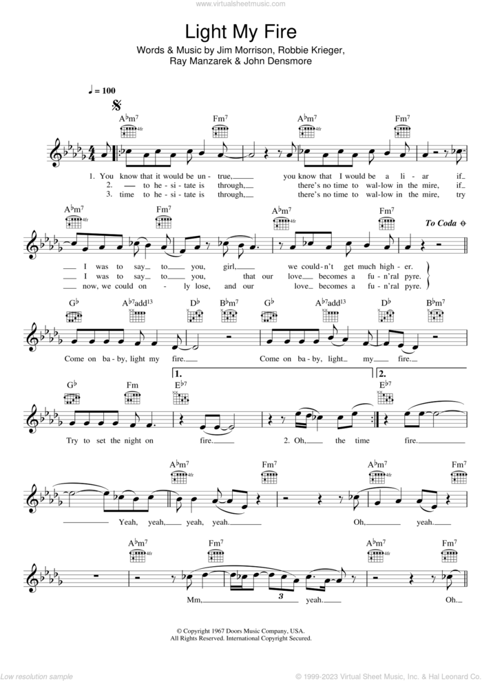 Light My Fire sheet music for voice and other instruments (fake book) by Will Young, The Doors, Jim Morrison, John Densmore, Ray Manzarek and Robbie Krieger, intermediate skill level