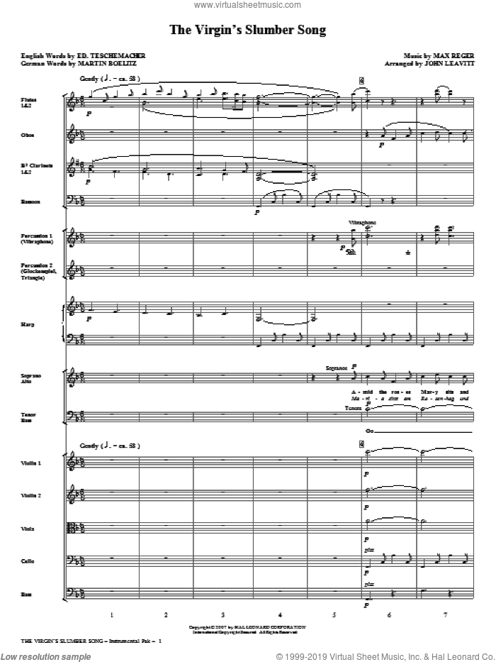 The Virgin's Slumber Song (COMPLETE) sheet music for orchestra/band (chamber ensemble) by John Leavitt and Max Reger, intermediate skill level