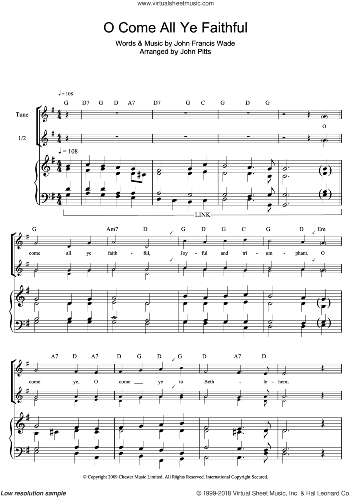 O Come All Ye Faithful sheet music for recorder solo by John Francis Wade and Miscellaneous, intermediate skill level