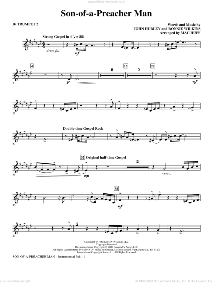 Son-of-a-Preacher Man sheet music for orchestra/band (Bb trumpet 2) by Mac Huff, Dusty Springfield, John Hurley and Ronnie Wilkins, intermediate skill level