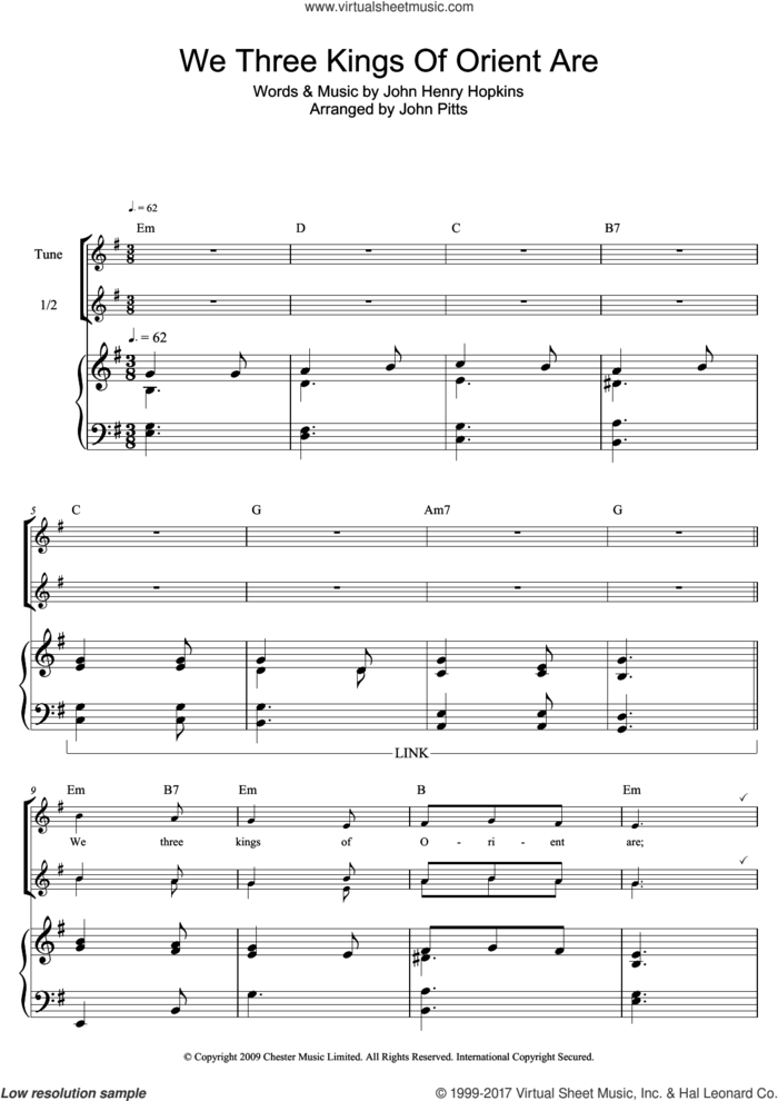 We Three Kings Of Orient Are sheet music for recorder solo by John H. Hopkins, Jr. and Miscellaneous, intermediate skill level