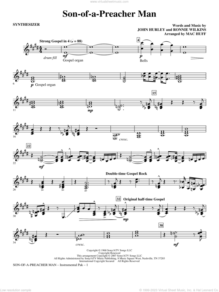 Son-of-a-Preacher Man sheet music for orchestra/band (synthesizer) by Mac Huff, Dusty Springfield, John Hurley and Ronnie Wilkins, intermediate skill level