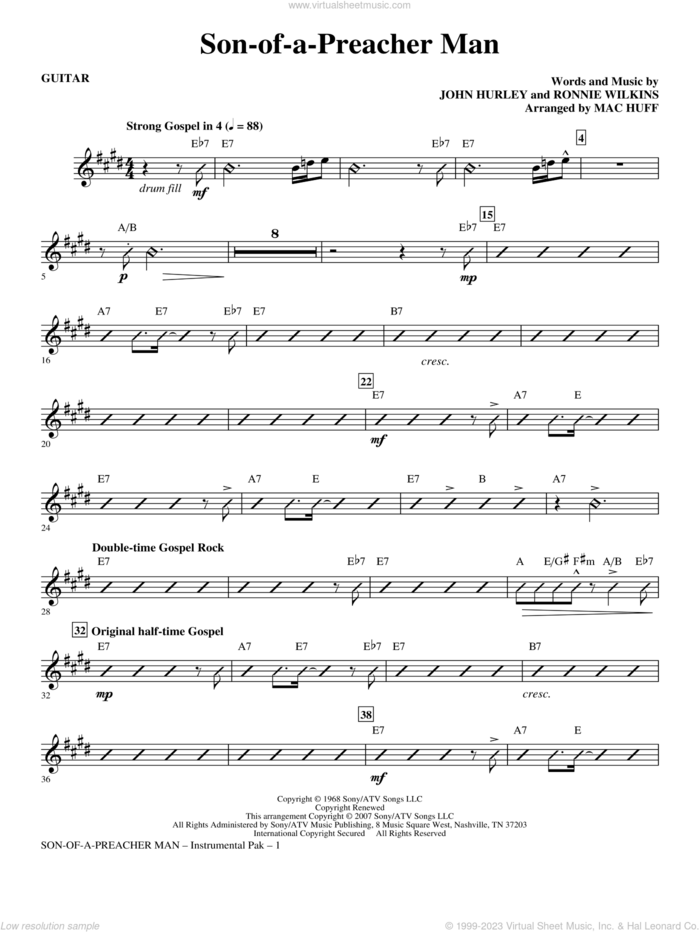 Son-of-a-Preacher Man sheet music for orchestra/band (guitar) by Mac Huff, Dusty Springfield, John Hurley and Ronnie Wilkins, intermediate skill level