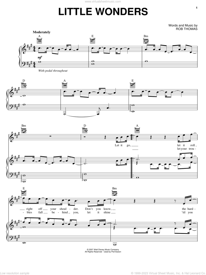 Little Wonders (from Meet The Robinsons) sheet music for voice, piano or guitar by Rob Thomas and Meet The Robinsons (Movie), intermediate skill level