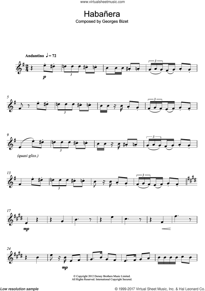 Habanera (from Carmen) sheet music for alto saxophone solo by Georges Bizet, classical score, intermediate skill level