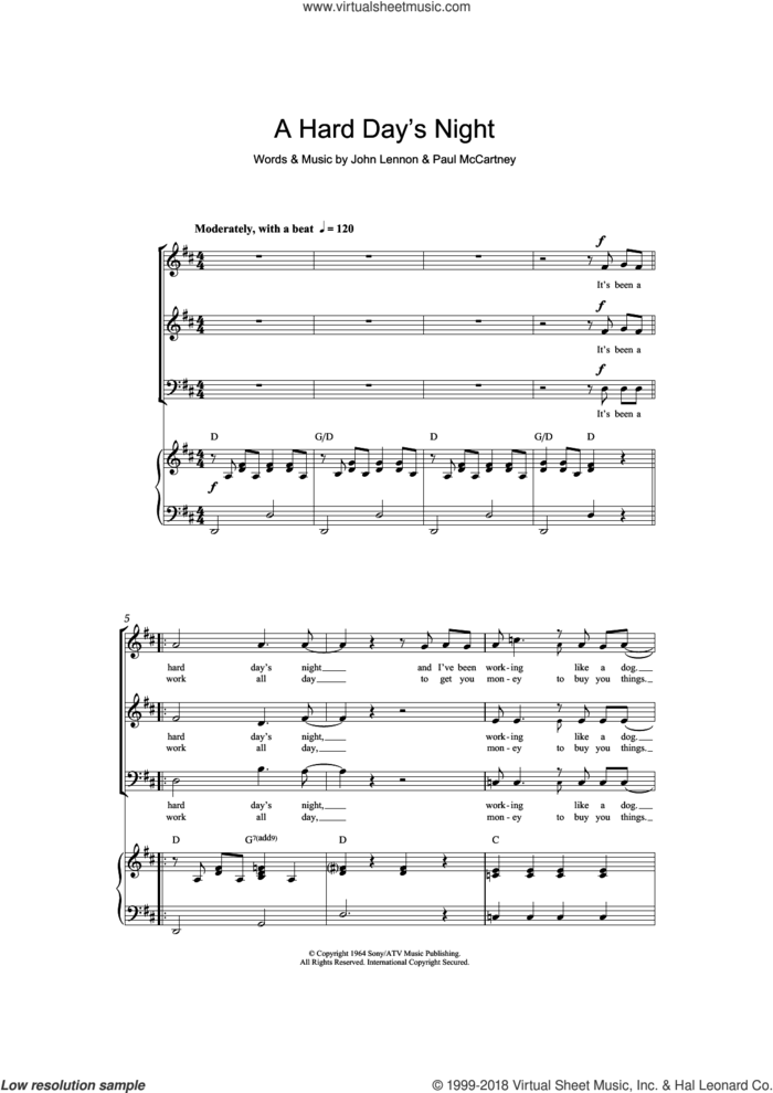 A Hard Day's Night (arr. Barrie Carson Turner) sheet music for choir (SAB: soprano, alto, bass) by The Beatles, Barrie Carson Turner, John Lennon and Paul McCartney, intermediate skill level