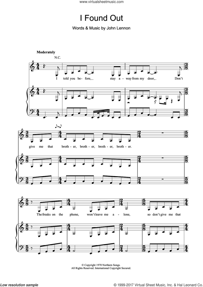 I Found Out sheet music for voice, piano or guitar by John Lennon, intermediate skill level