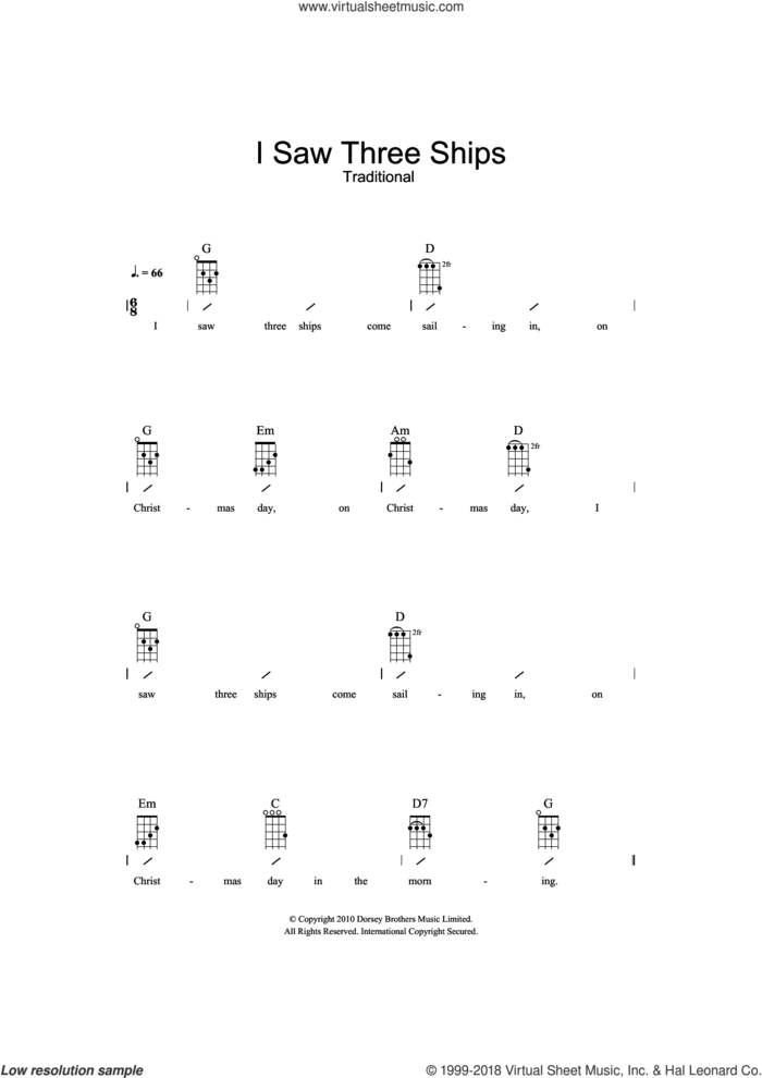 I Saw Three Ships sheet music for ukulele (chords), intermediate skill level