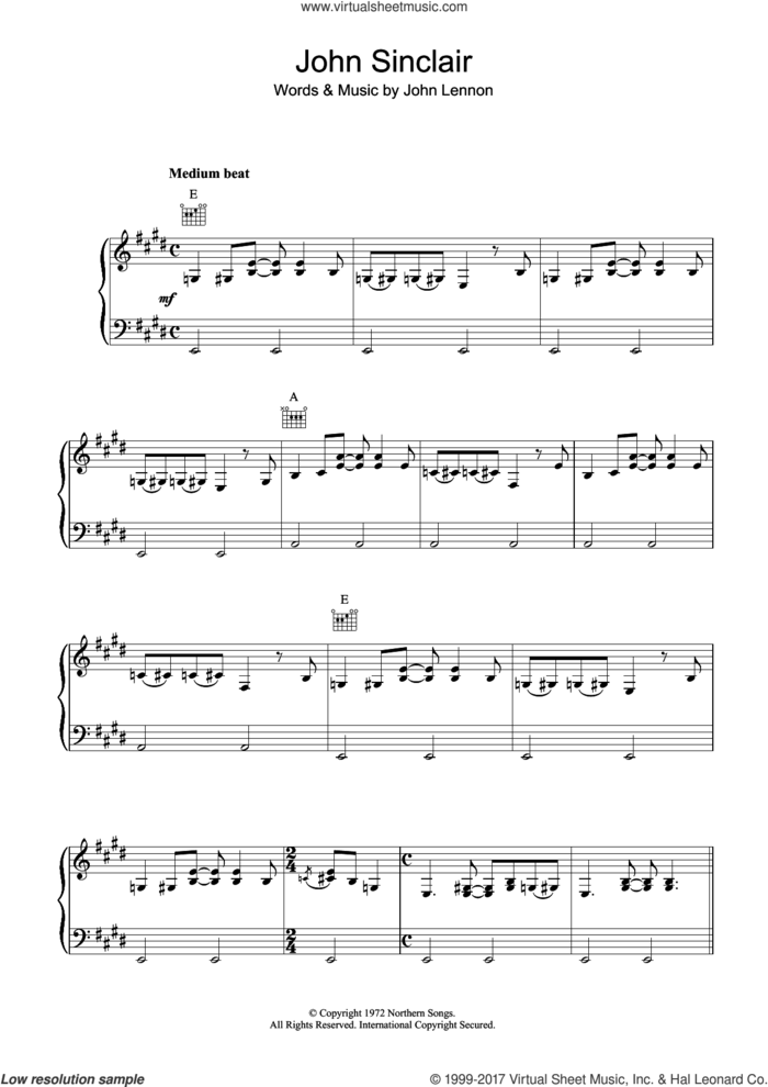 John Sinclair sheet music for voice, piano or guitar by John Lennon, intermediate skill level