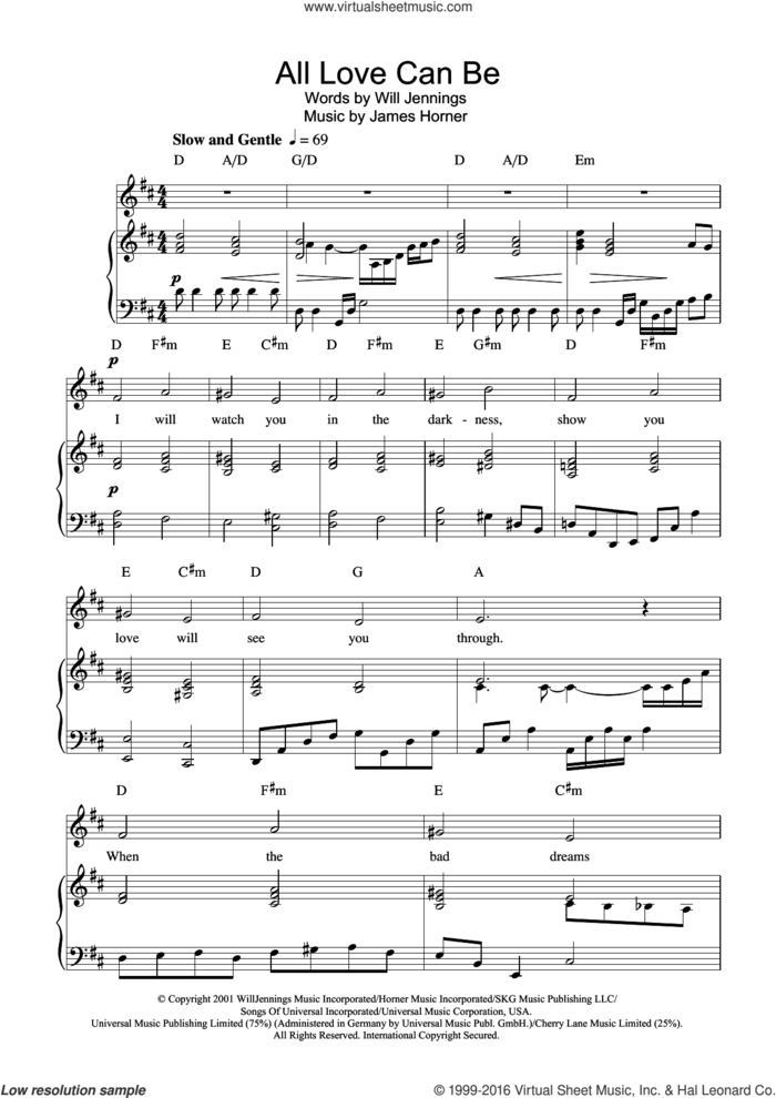 All Love Can Be (from A Beautiful Mind) sheet music for voice, piano or guitar by Charlotte Church, James Horner and Will Jennings, intermediate skill level
