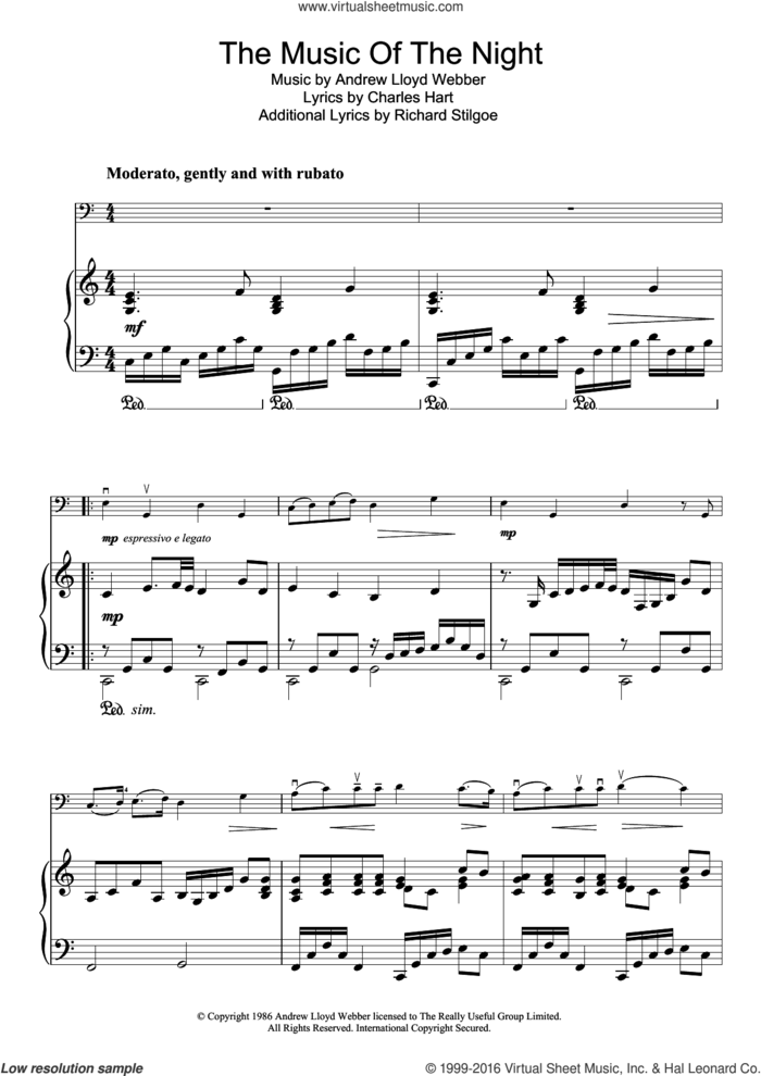 The Music Of The Night (from The Phantom Of The Opera) sheet music for cello solo by Andrew Lloyd Webber, Charles Hart and Richard Stilgoe, intermediate skill level