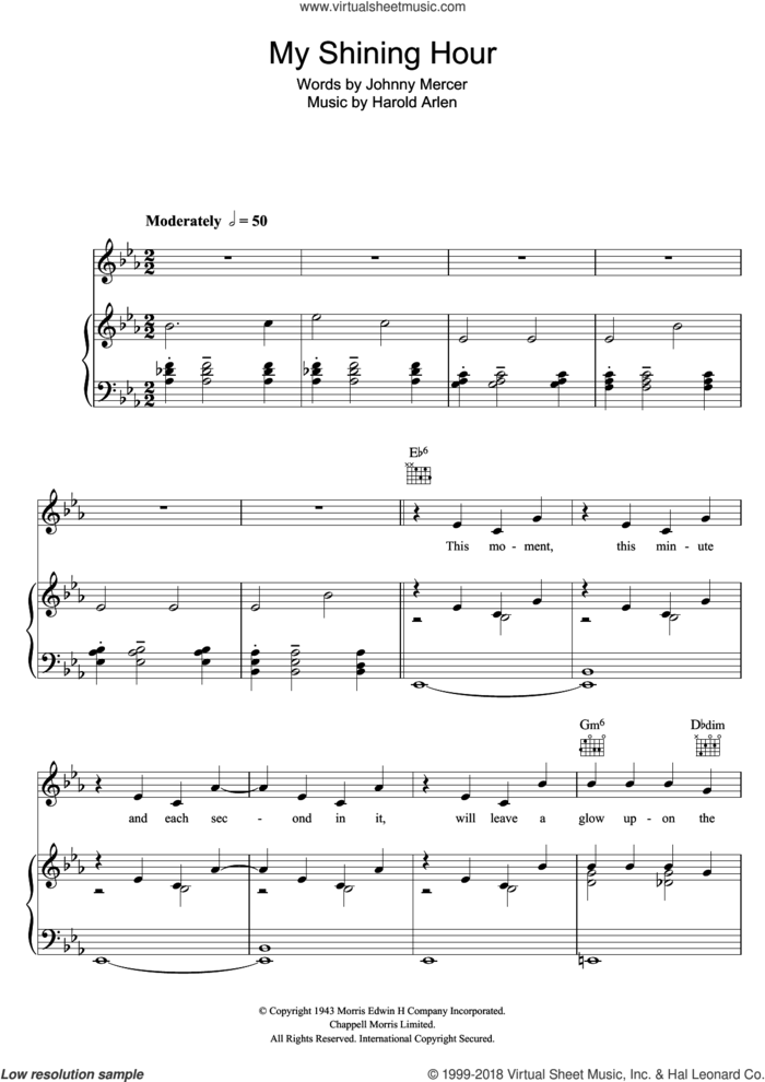 My Shining Hour sheet music for voice, piano or guitar by Ella Fitzgerald, Harold Arlen and Johnny Mercer, intermediate skill level