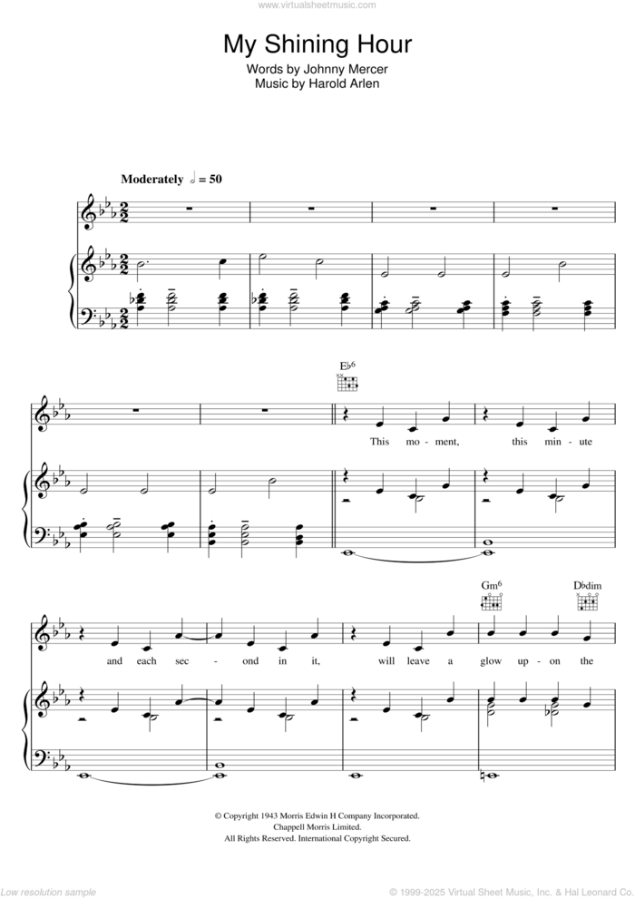 My Shining Hour sheet music for voice, piano or guitar by Ella Fitzgerald, Harold Arlen and Johnny Mercer, intermediate skill level