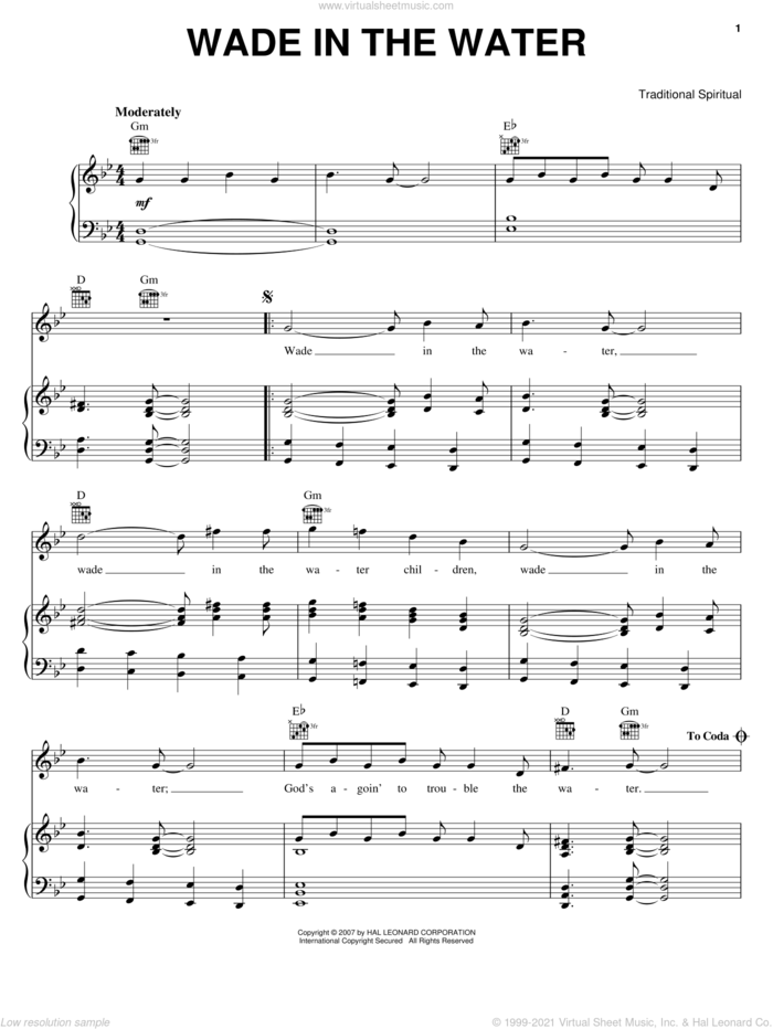 Wade In The Water sheet music for voice, piano or guitar, intermediate skill level