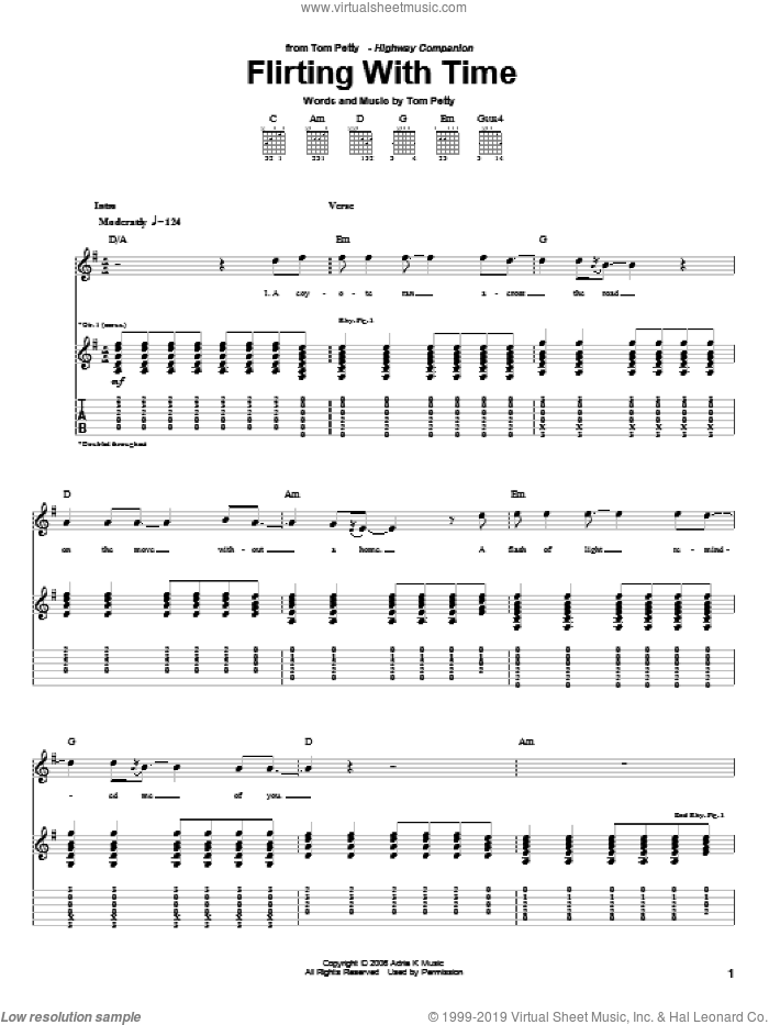Flirting With Time sheet music for guitar (tablature) by Tom Petty, intermediate skill level
