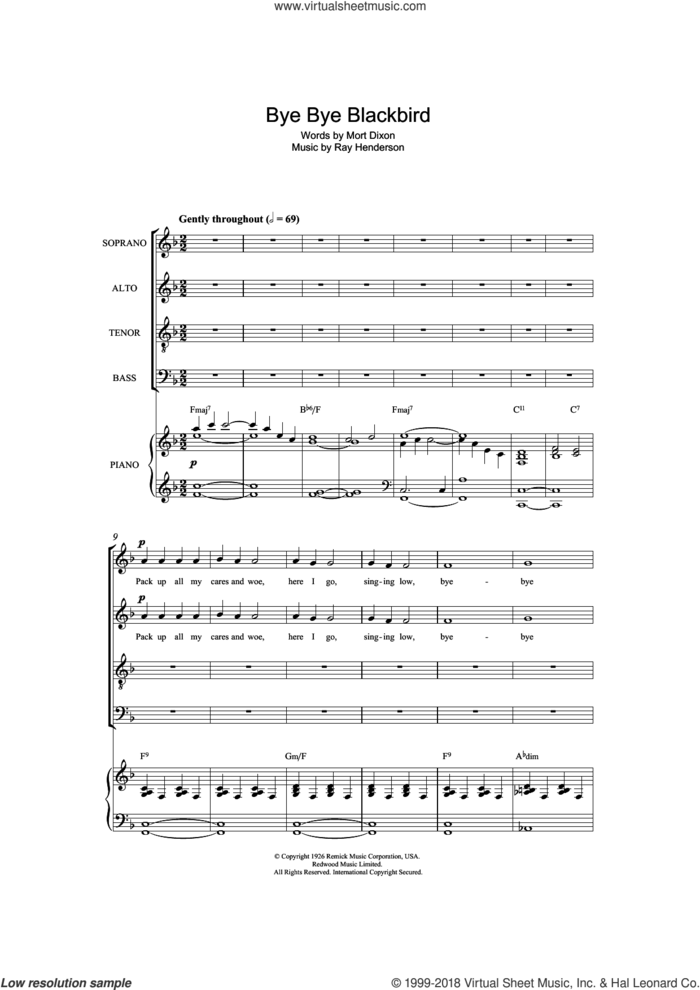 Bye Bye Blackbird (arr. Jonathan Wikeley) sheet music for choir (SATB: soprano, alto, tenor, bass) by Ray Henderson, Jonathan Wikeley and Mort Dixon, intermediate skill level